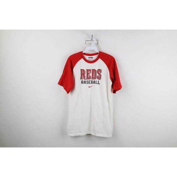 Vtg Y2K Nike Mens S Travis Scott Center Swoosh Cincinnati Reds Raglan T-Shirt - Picture 1 of 11